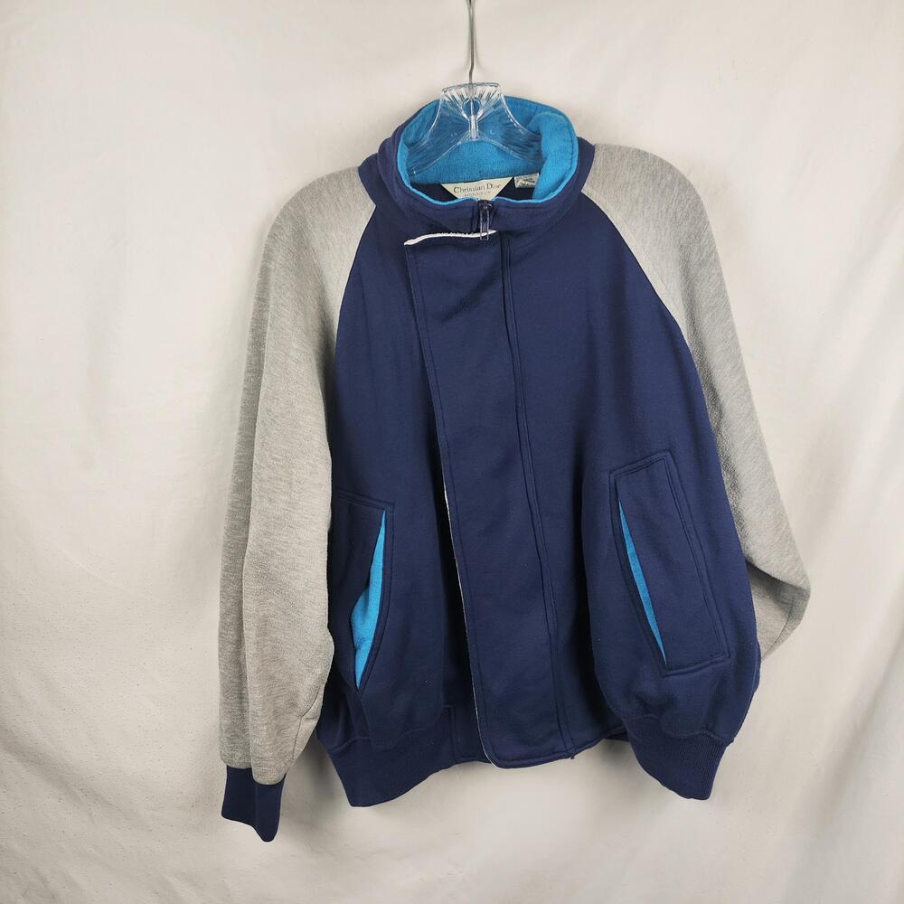 Vintage Christian Dior Monsieur Sweatshirt Mens XL Blue Gray Full Zip Fleece